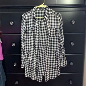 Long Black & White Checkered Flannel